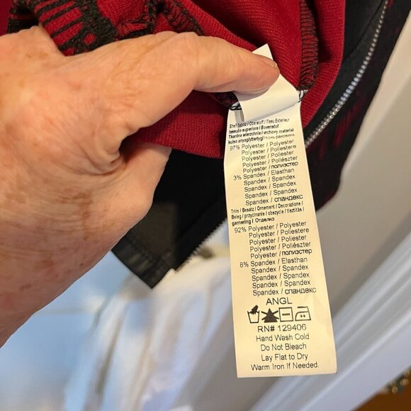 VENUS Top Zip up Red Black Lace Overlay Vegan Leather Size L Romantic Goth girl - Picture 8 of 14